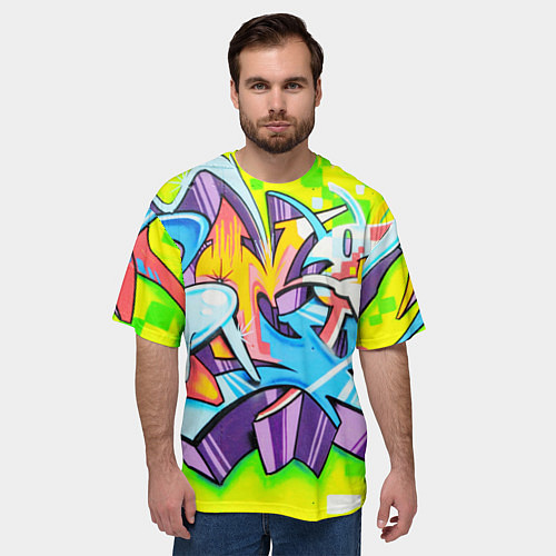 Мужская футболка оверсайз Неоновая кислота / 3D-принт – фото 3