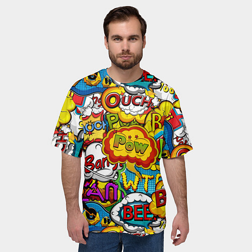 Мужская футболка оверсайз Звуки комиксов / 3D-принт – фото 3