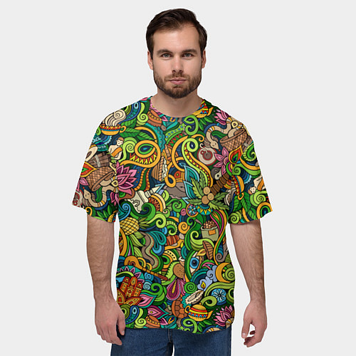 Мужская футболка оверсайз Тибетский коллаж / 3D-принт – фото 3