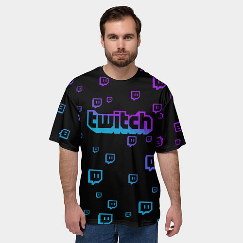 Мужская футболка оверсайз Twitch: Neon Style / 3D-принт – фото 3