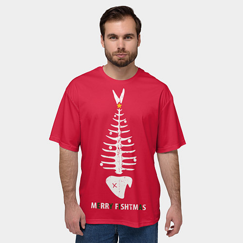 Мужская футболка оверсайз Merry Fishtmas / 3D-принт – фото 3