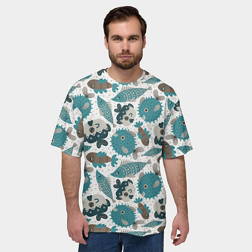 Мужская футболка оверсайз Экзотическая рыба морей / 3D-принт – фото 3