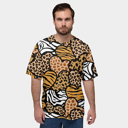 Мужская футболка оверсайз Сердца из шкур африканских животных / 3D-принт – фото 3