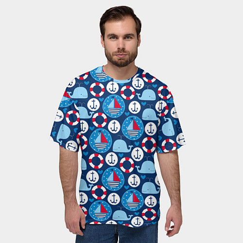 Мужская футболка оверсайз Киты и яхты / 3D-принт – фото 3