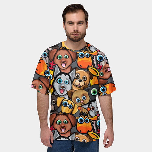 Мужская футболка оверсайз Веселые собаки / 3D-принт – фото 3