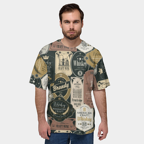 Мужская футболка оверсайз Этикетки мира Виски / 3D-принт – фото 3