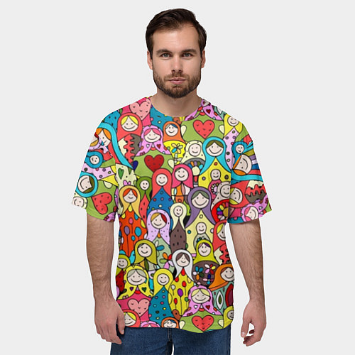 Мужская футболка оверсайз Весёлые матрешки / 3D-принт – фото 3