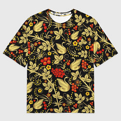Футболка оверсайз мужская Хохлома золотые лебеди, цвет: 3D-принт
