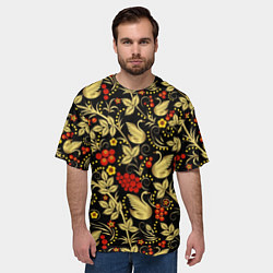 Футболка оверсайз мужская Хохлома золотые лебеди, цвет: 3D-принт — фото 2