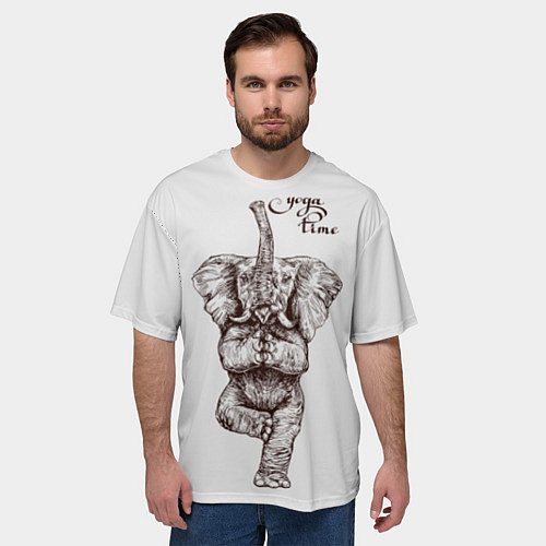 Мужская футболка оверсайз Yoga time - elephant / 3D-принт – фото 3