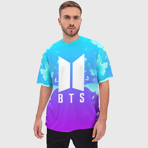 Мужская футболка оверсайз BTS: Violet Butterflies / 3D-принт – фото 3