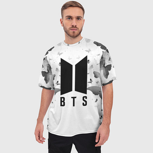 Мужская футболка оверсайз BTS: Grey Butterflies / 3D-принт – фото 3