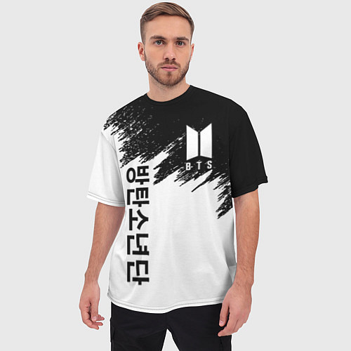 Мужская футболка оверсайз BTS: White & Black / 3D-принт – фото 3