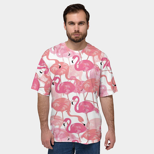 Мужская футболка оверсайз Рай фламинго / 3D-принт – фото 3