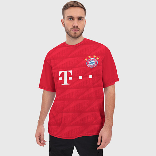 Мужская футболка оверсайз FC Bayern: Lewandowski Home 19-20 / 3D-принт – фото 3
