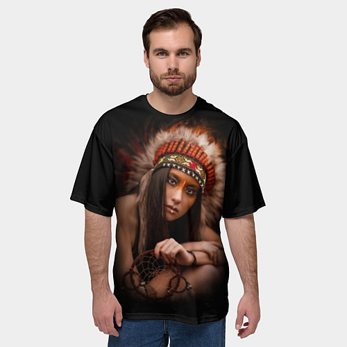 Мужская футболка оверсайз Индейская девушка / 3D-принт – фото 3