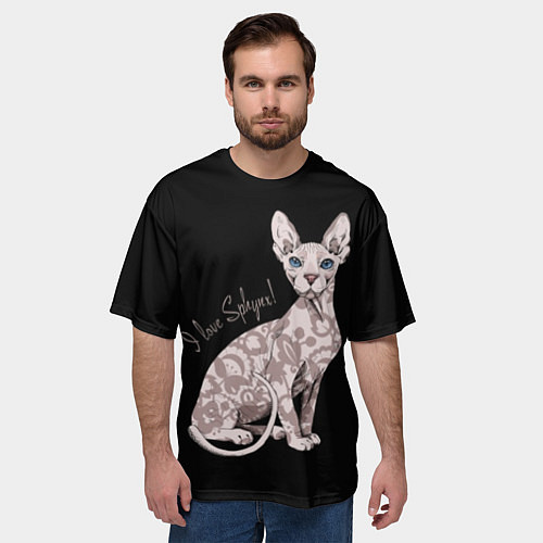 Мужская футболка оверсайз I Love Sphynx! / 3D-принт – фото 3