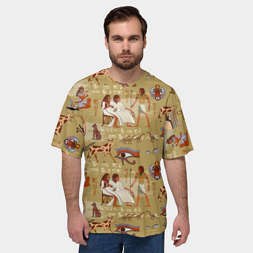 Мужская футболка оверсайз Египетские фрески / 3D-принт – фото 3