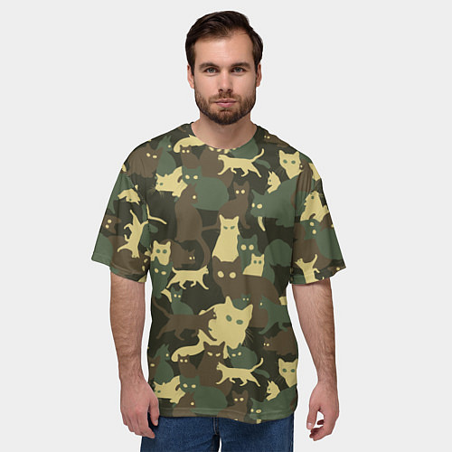 Мужская футболка оверсайз Кошачий камуфляж / 3D-принт – фото 3