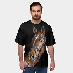 Футболка оверсайз мужская Гнедая лошадь в збруе, цвет: 3D-принт — фото 2