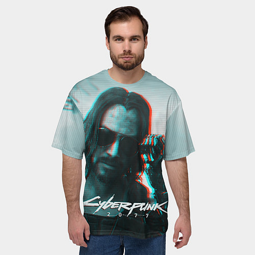 Мужская футболка оверсайз Cyberpunk 2077: Keanu Reeves / 3D-принт – фото 3