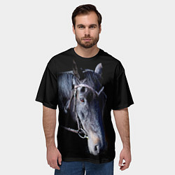 Футболка оверсайз мужская Конь вороной на черном, цвет: 3D-принт — фото 2
