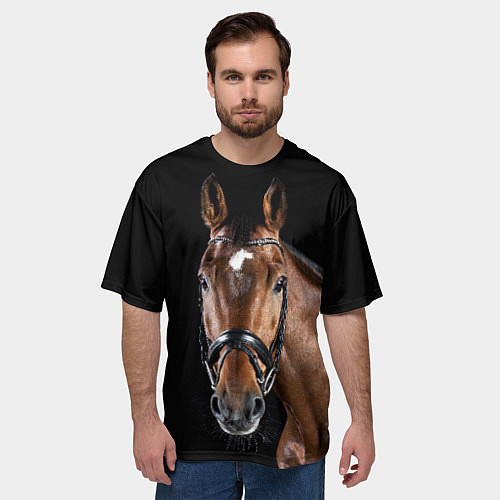 Мужская футболка оверсайз Гнедая красивая лошадь / 3D-принт – фото 3