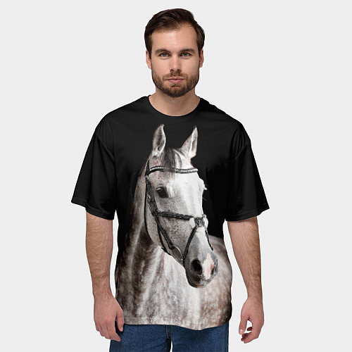 Мужская футболка оверсайз Серный в яблоках конь / 3D-принт – фото 3