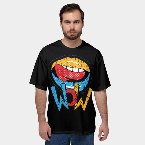 Мужская футболка оверсайз Wow - lips with tongue / 3D-принт – фото 3