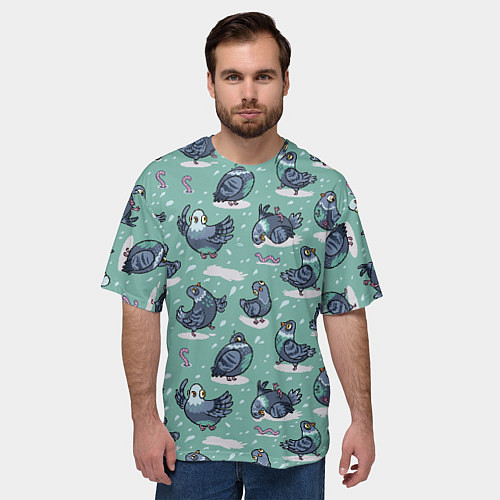 Мужская футболка оверсайз Голуби и червяки / 3D-принт – фото 3