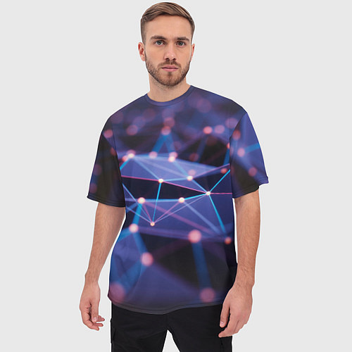 Мужская футболка оверсайз Абстрактные линии и свечение / 3D-принт – фото 3