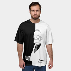 Футболка оверсайз мужская Гомер Симпсон - в смокинге - black and white, цвет: 3D-принт — фото 2