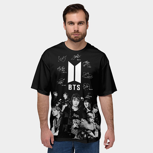 Мужская футболка оверсайз BTS плакат с автографами / 3D-принт – фото 3
