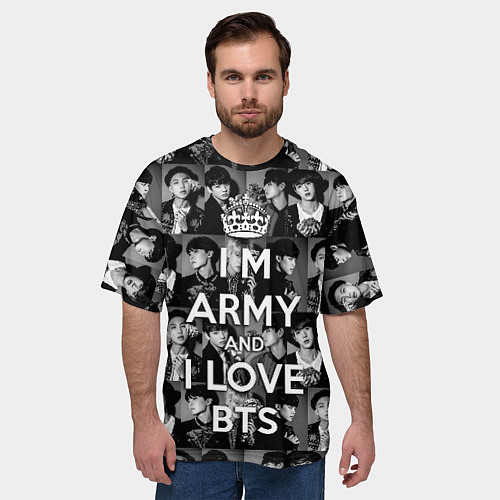 Мужская футболка оверсайз I am army and I lover BTS / 3D-принт – фото 3