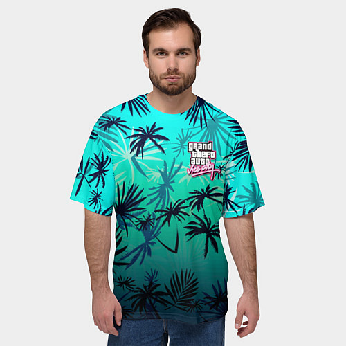 Мужская футболка оверсайз GTA пальмы / 3D-принт – фото 3