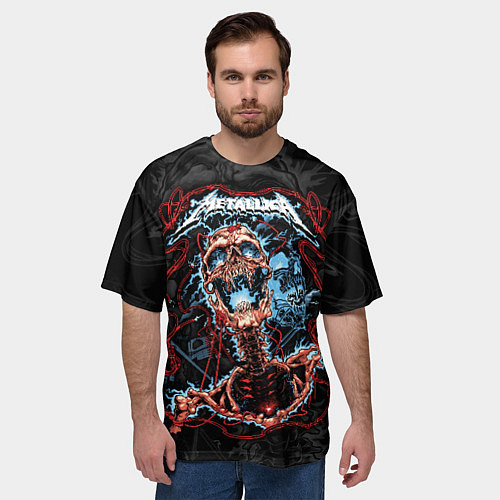 Мужская футболка оверсайз Metallica - кричащий скелет / 3D-принт – фото 3