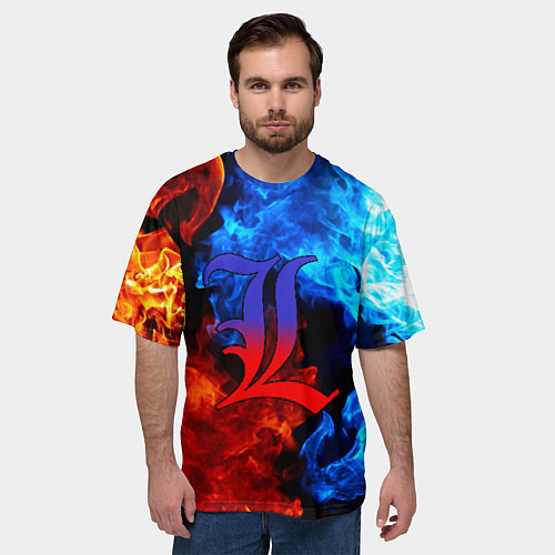 Мужская футболка оверсайз L letter fire / 3D-принт – фото 3