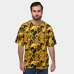 Футболка оверсайз мужская Львы золотые узоры, цвет: 3D-принт — фото 2