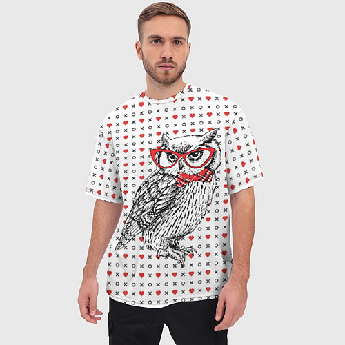Мужская футболка оверсайз Мудрая сова в очках / 3D-принт – фото 3