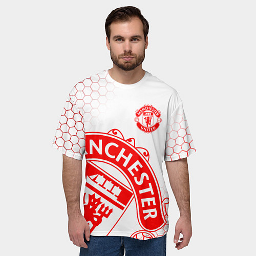 Мужская футболка оверсайз Манчестер Юнайтед white / 3D-принт – фото 3