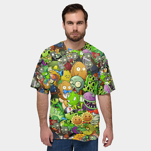 Мужская футболка оверсайз PLANTS VS ZOMBIES / 3D-принт – фото 3