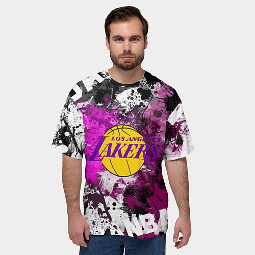 Мужская футболка оверсайз Лос-Анджелес Лейкерс, Los Angeles Lakers / 3D-принт – фото 3
