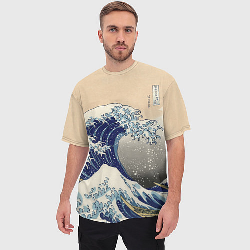 Мужская футболка оверсайз Kanagawa Wave Art / 3D-принт – фото 3