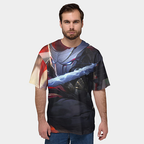 Мужская футболка оверсайз Кровавая Луна Ясуо / 3D-принт – фото 3