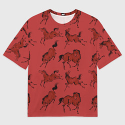 Футболка оверсайз мужская Красные кони, цвет: 3D-принт