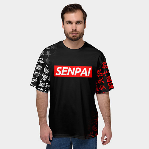Мужская футболка оверсайз СЕМПАЙ - SENPAI / 3D-принт – фото 3