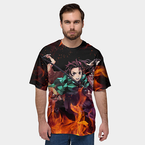 Мужская футболка оверсайз KIMETSU NO YAIBA / 3D-принт – фото 3