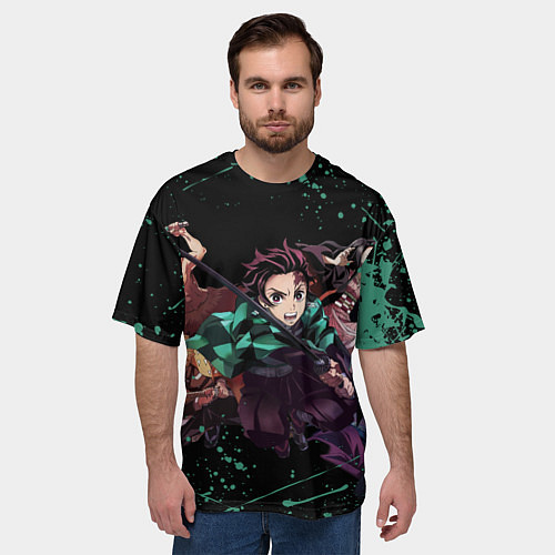 Мужская футболка оверсайз KIMETSU NO YAIBA / 3D-принт – фото 3
