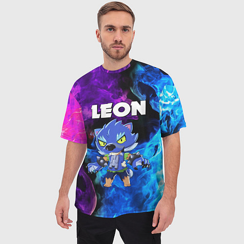 Мужская футболка оверсайз BRAWL STARS LEON / 3D-принт – фото 3