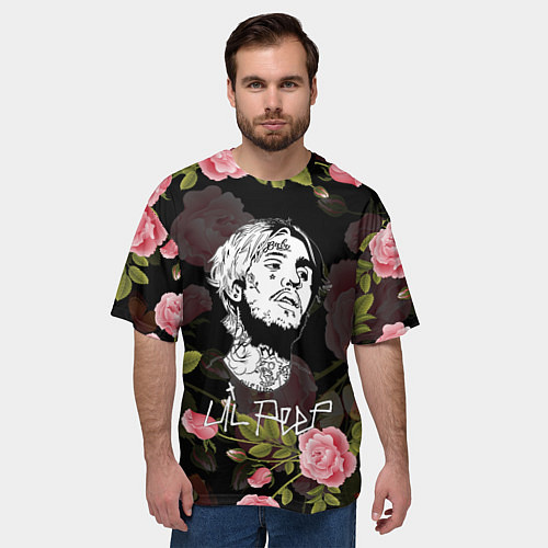 Мужская футболка оверсайз LIL PEEP ROSES / 3D-принт – фото 3
